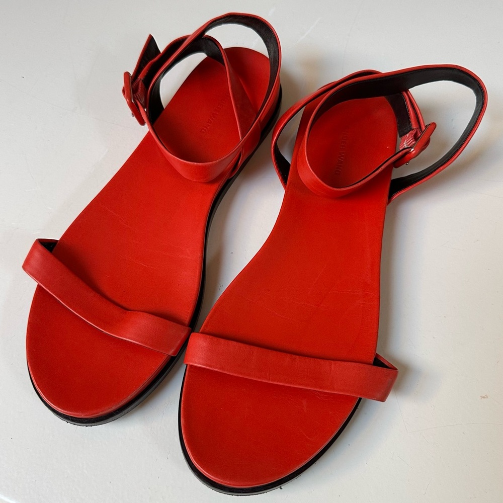 Alexander Wang Red Leather Ankle Strap Sandals Size 7.5